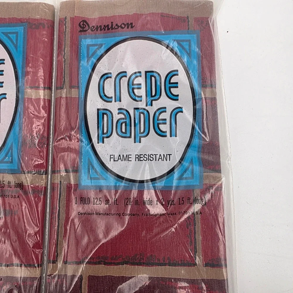 Vintage Dennison Crepe Paper Red Brick Wall Pattern Flame Resistant 2 Folds